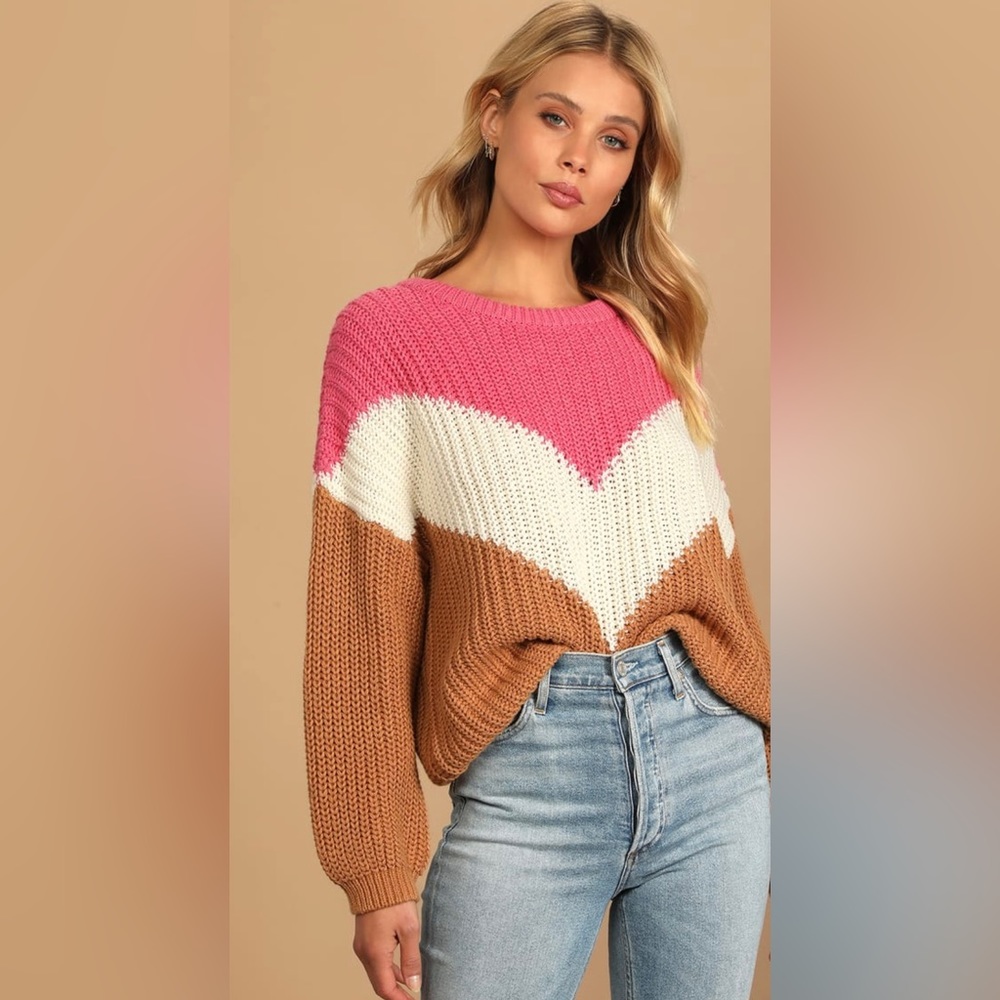 LULUS PINK MULTICOLOR STRIPE KNIT SWEATER